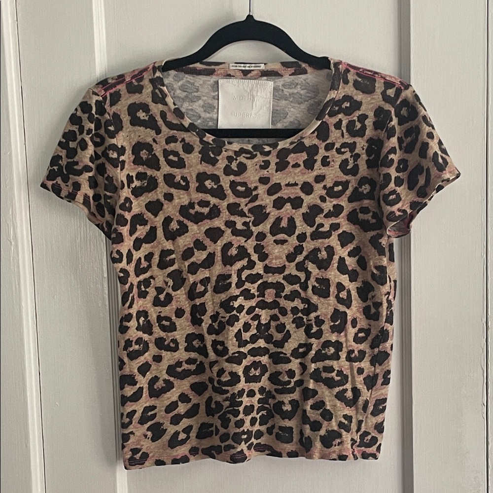 MOTHER Itty Bitty Sinful Cheetah Print Linen Blend Tee